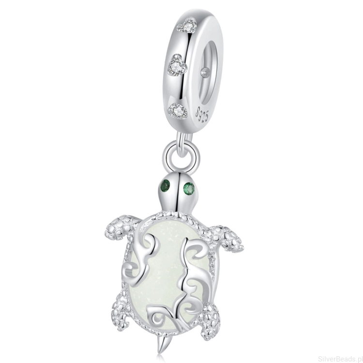 żółwik świecący w ciemności srebrny charms zawieszka beads