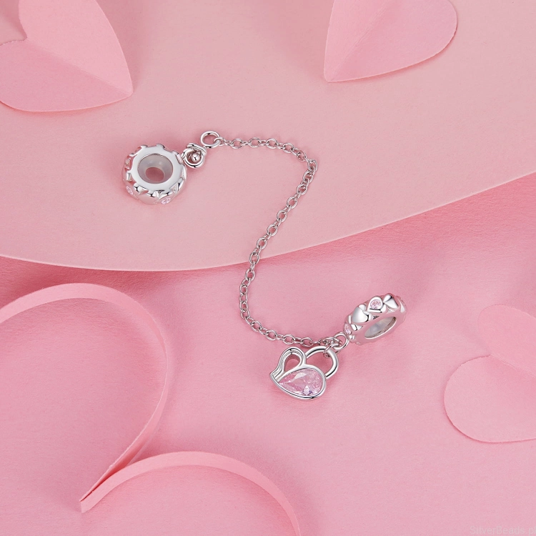 charms do bransoletek typu Pandora Łańcuszek zabezpieczający kryształowe serduszka