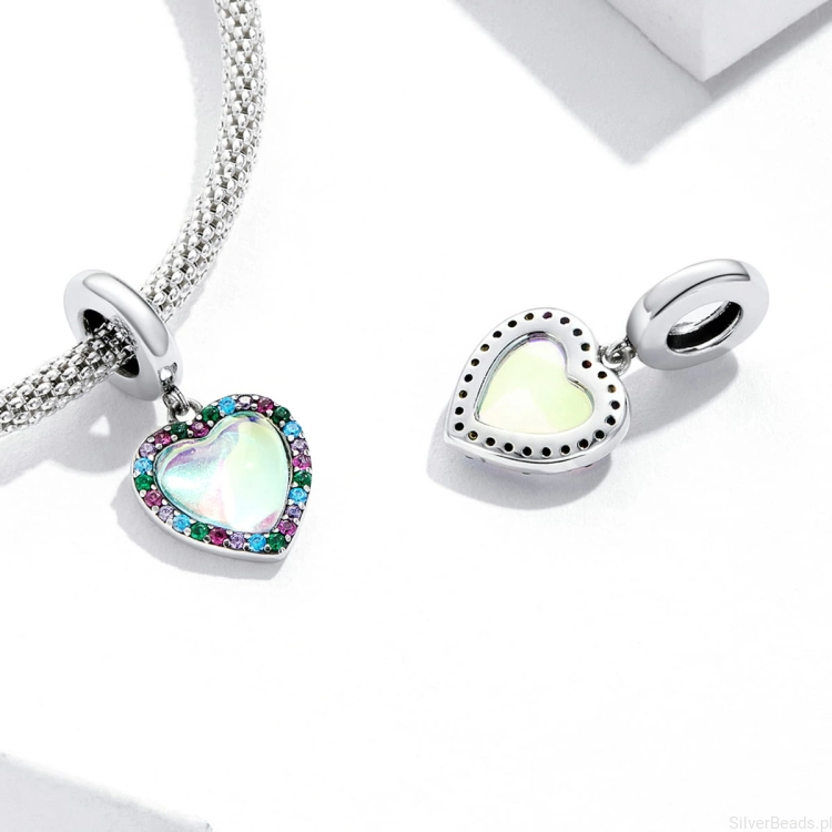 srebrny charms próba 925 kolorowe serce