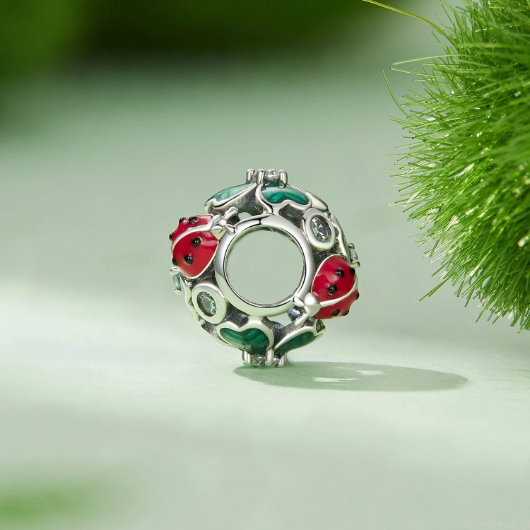 charms do bransoletki modułowej Biedronki i koniczynki z kryształami