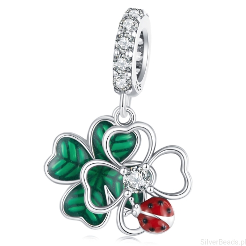 Srebrny koralik charms koniczynki i biedronki