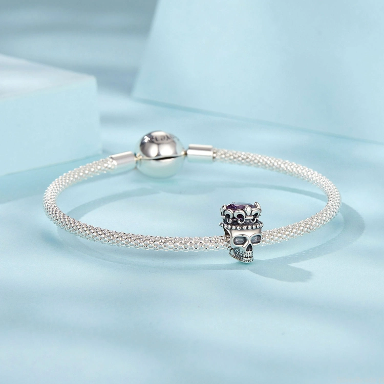 Charms srebro 925 Czaszka z kryształową koroną koralik do bransoletki modułowej charms