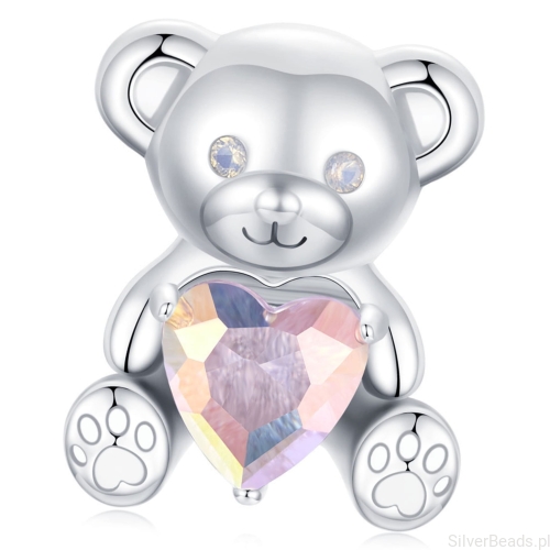 Srebrny koralik charms miś trzymający serce