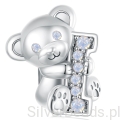 Srebrny koralik charms Miś trzymający literkę I