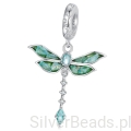 srebrny charms próba 925 zielona ważka