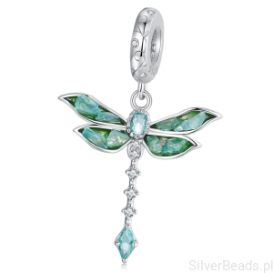 Zielona ważka charms srebrna zawieszka beads srebro 925