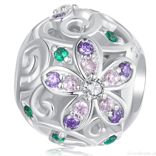 Charms z kryształowych kwiatów koralik beads srebro 925