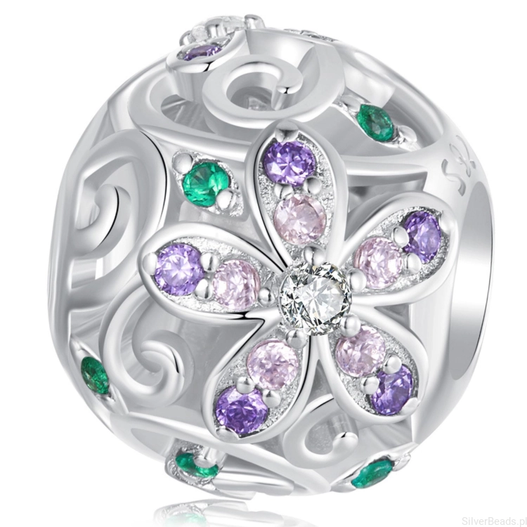 Charms z kryształowych kwiatów koralik beads srebro 925