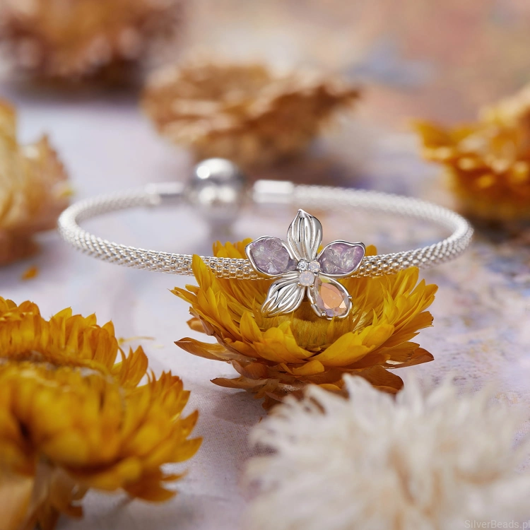 Charms srebro 925 stoper kwiatek koralik do bransoletki modułowej charms