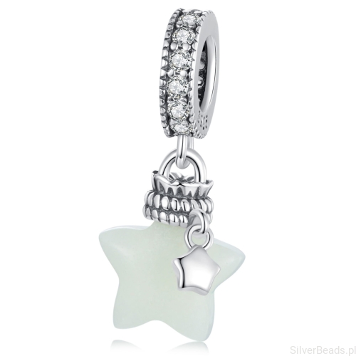 Gwiazdka świecąca w ciemności charms srebrna zawieszka beads