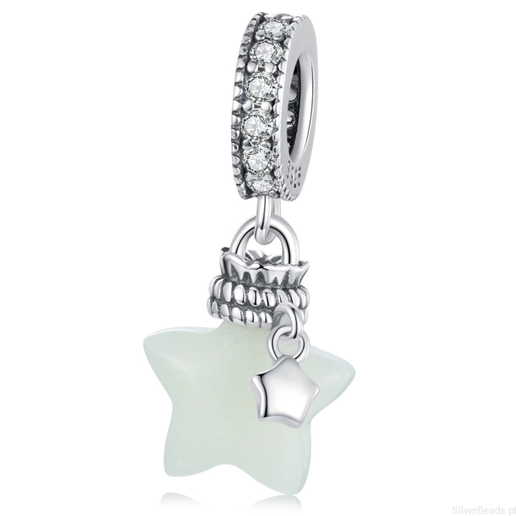 Gwiazdka świecąca w ciemności charms srebrna zawieszka beads