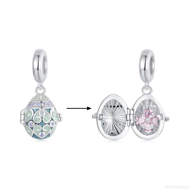 srebrny charms próby 925 otwierane jajko