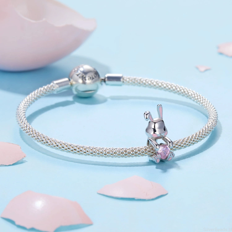 Srebrna modułowa bransoletka typu Pandora i charms królik