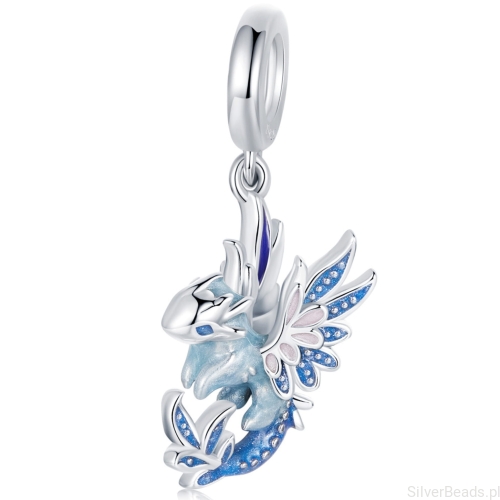 Latający smok srebrny charms zawieszka beads srebro 925