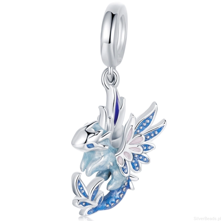 Latający smok srebrny charms zawieszka beads srebro 925