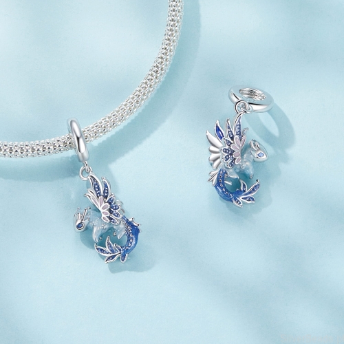 srebra zawieszka charms w kształcie smoka