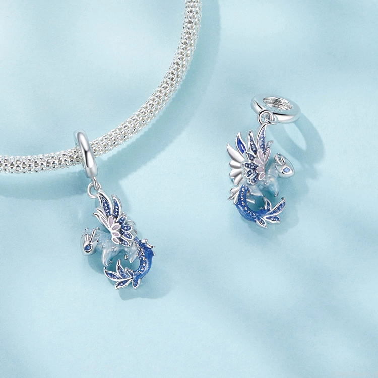srebra zawieszka charms w kształcie smoka