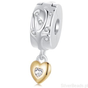 Spinka klips drzewo życia z pozłacanym sercem srebrny charms do bransoletki