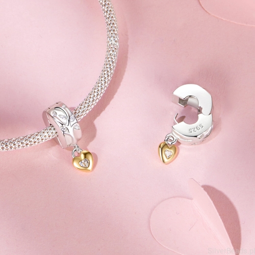 Uniwersalna srebrna zawieszka do bransoletki modułowej lub naszyjnika pozłacane serce