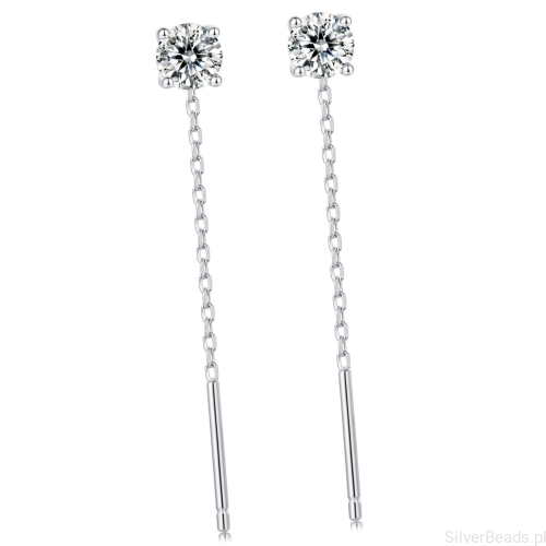Srebrne długie kolczyki przewlekane  Moissanity 0,4 ct srebro 925