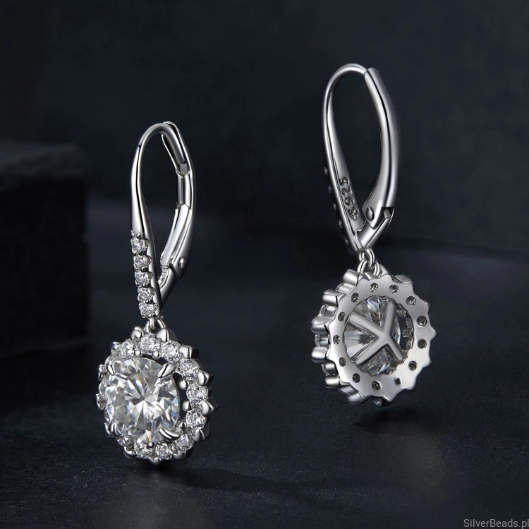 srebrne kolczyki Moissanit 1,0 ct  bigiel angielski