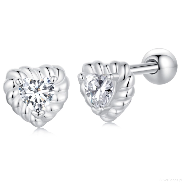 Srebrne kolczyki serduszka sztyfty Moissanity 0,15 ct srebro 925
