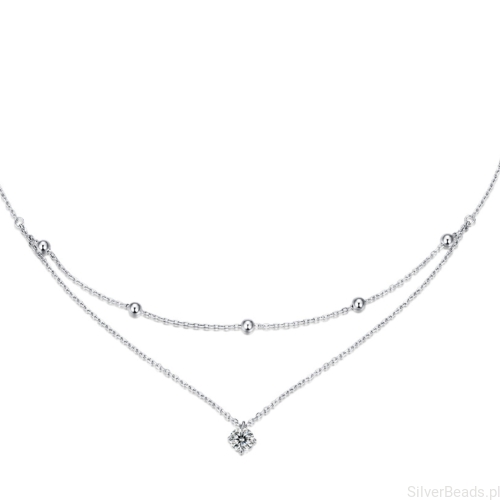 Srebrny podwójny naszyjnik z kuleczkami Moissanit 0,5 ct 40-45 cm srebro 925