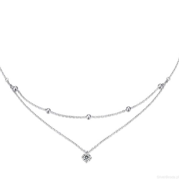 Srebrny podwójny naszyjnik z kuleczkami Moissanit 0,5 ct 40-45 cm srebro 925