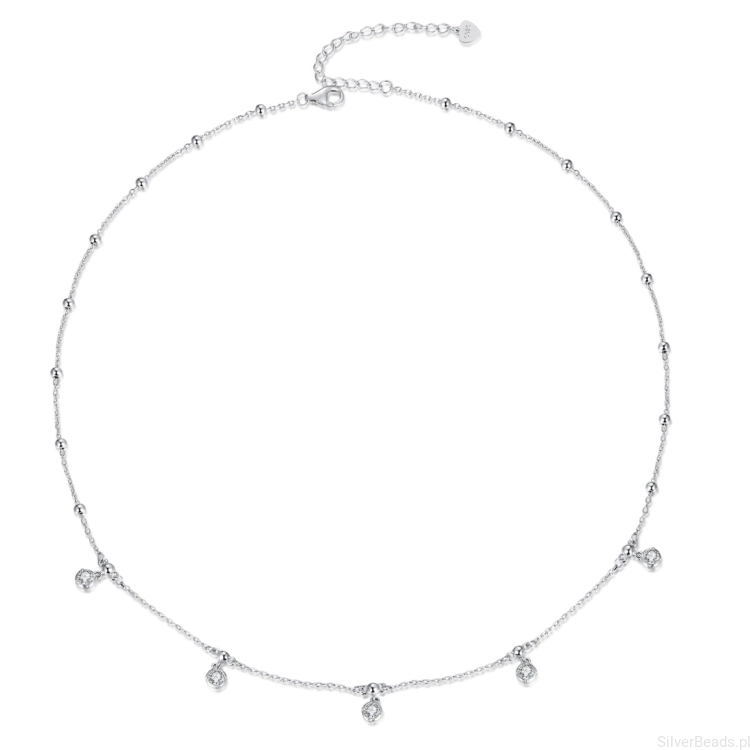 Srebrny naszyjnik z kuleczkami i Moissanitami 0,1 ct srebro 925