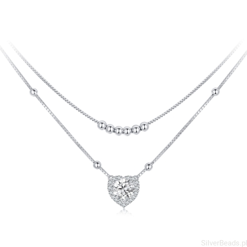 Srebrny podwójny naszyjnik z sercem Moissanit 1,0 ct srebro 925