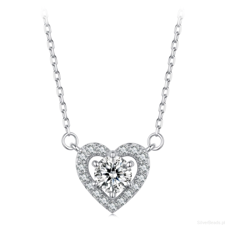 Srebrny naszyjnik serce Moissanit 0,5 ct srebro 925