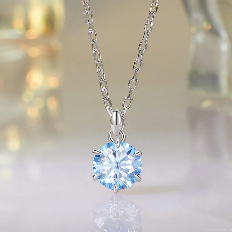 Srebrny naszyjnik niebieski Moissanit 1,0 ct srebro 925