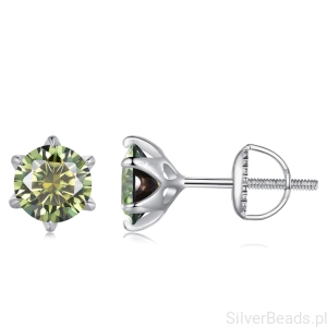 Kolczyki sztyfty zielony Moissanit 6,5 x 6, 5 mm 1 ct srebro 925