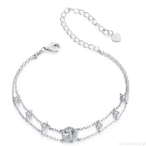Podwójna srebrna bransoletka z Moissanitem 0,5 ct