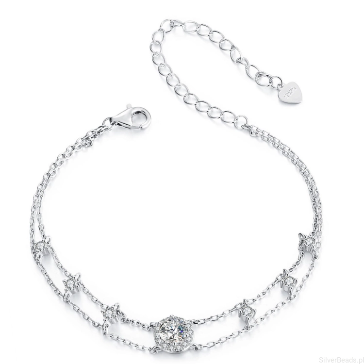 Podwójna srebrna bransoletka z Moissanitem 0,5 ct