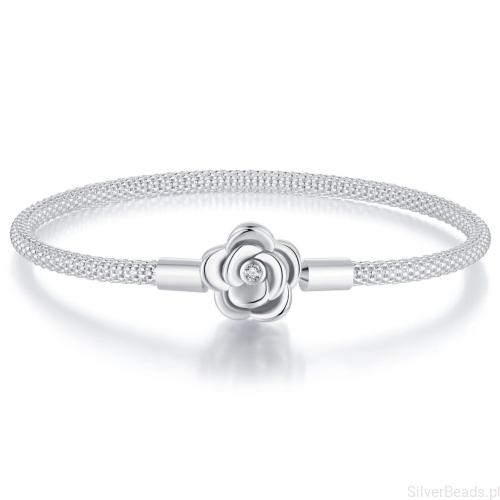 Srebrna bransoletka róża 17cm modułowa do zawieszek charms
