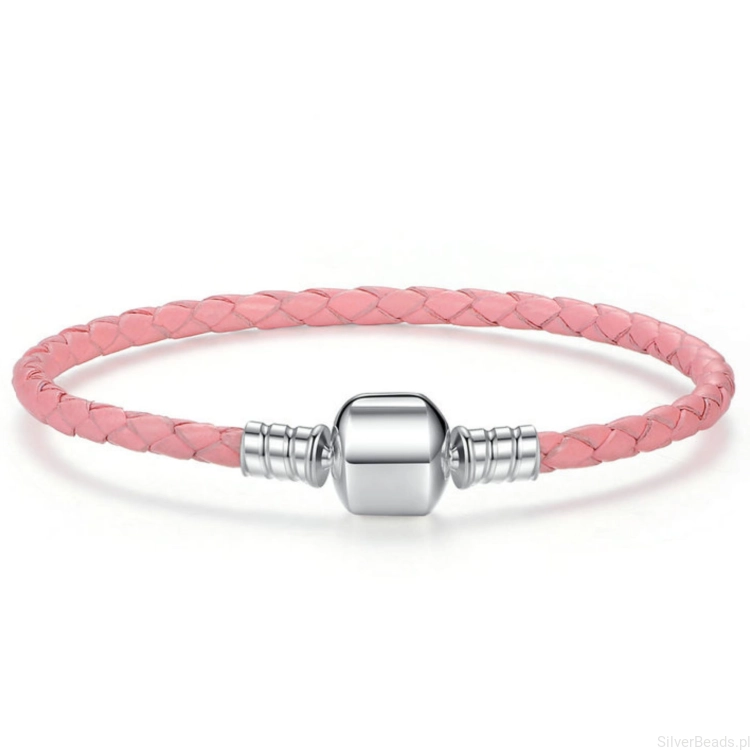 Bransoletka modułowa różowa skóra charms