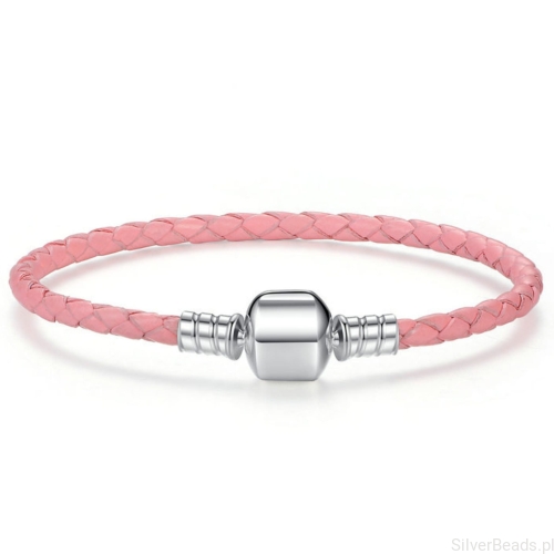 Bransoletka modułowa różowa skóra charms