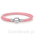 Bransoletka modułowa podwójna różowa skóra