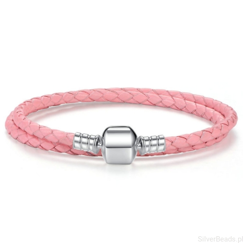 Bransoletka modułowa podwójna różowa skóra