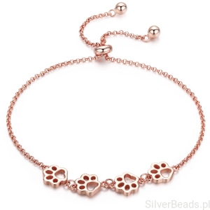 Łapki bransoletka srebrna 925 pozłacana różowym złotem z regulacją długości 