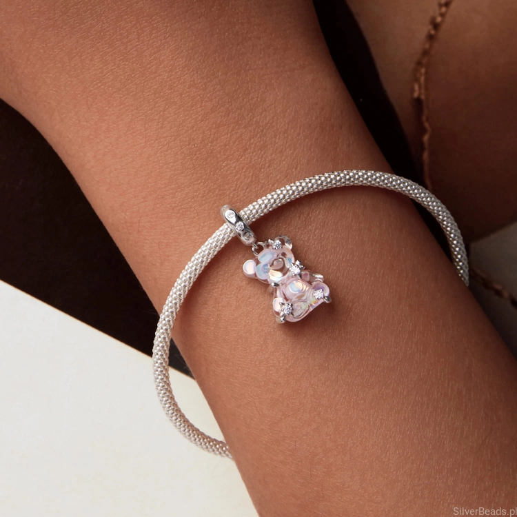 charms zawieszka ze srebra opalizujący miś