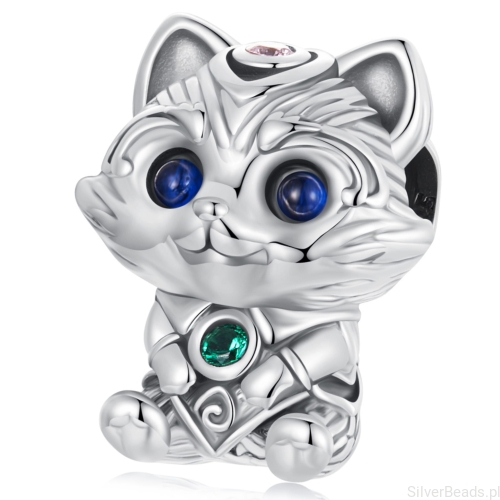 Szop z niebieskimi oczami srebrny charms koralik beads srebro 925