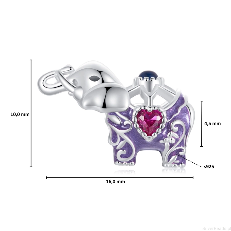 Wymiary koralika charms ze srebra próby 925 beads słonik symbol szczęścia