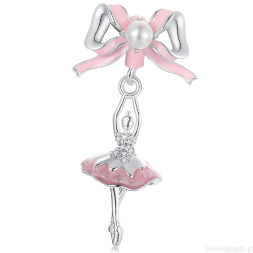 Tańcząca różowa baletnica srebrny charms zawieszka beads