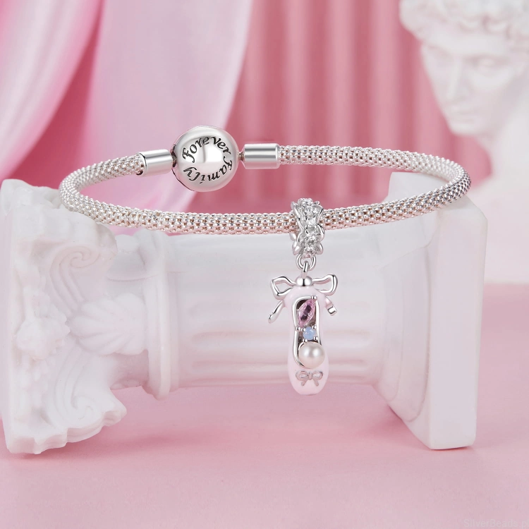 Charms srebro 925 różowa balerina koralik do bransoletki modułowej charms