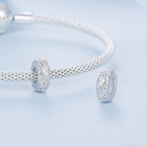 Srebrna modułowa bransoletka typu Pandora i charms w kwiaty