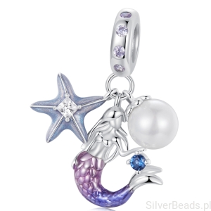 Syrena z rozgwiazdą srebrny charms zawieszka beads srebro 925