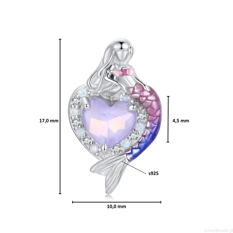 Wymiary koralika charms ze srebra próby 925 beads syrena