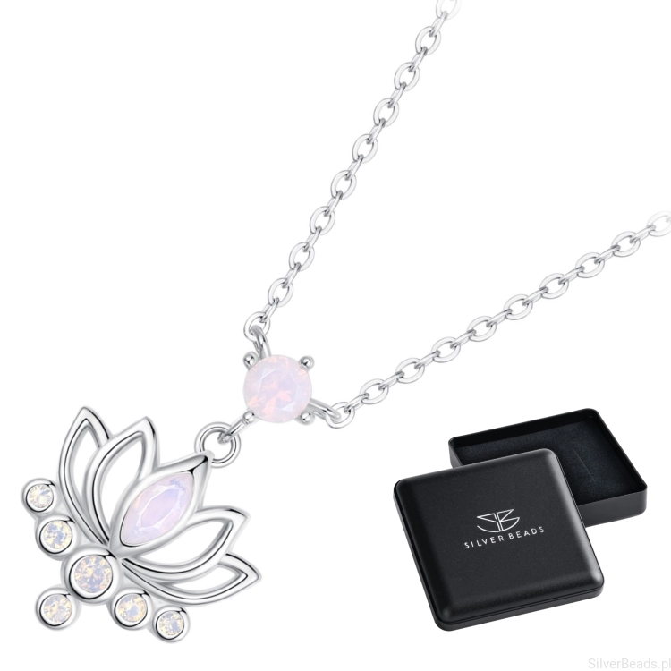 Eleganckie prezentowe pudełeczko gratis do srebrnego naszyjnika z kwiatem lotosu